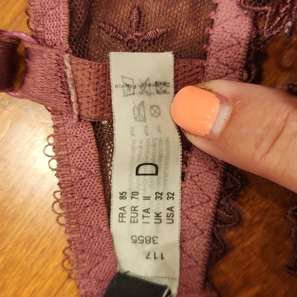 CHANTELLE Lingerie 3855 Sheer Lace Bra red wine color 32D - Picture 4 of 11